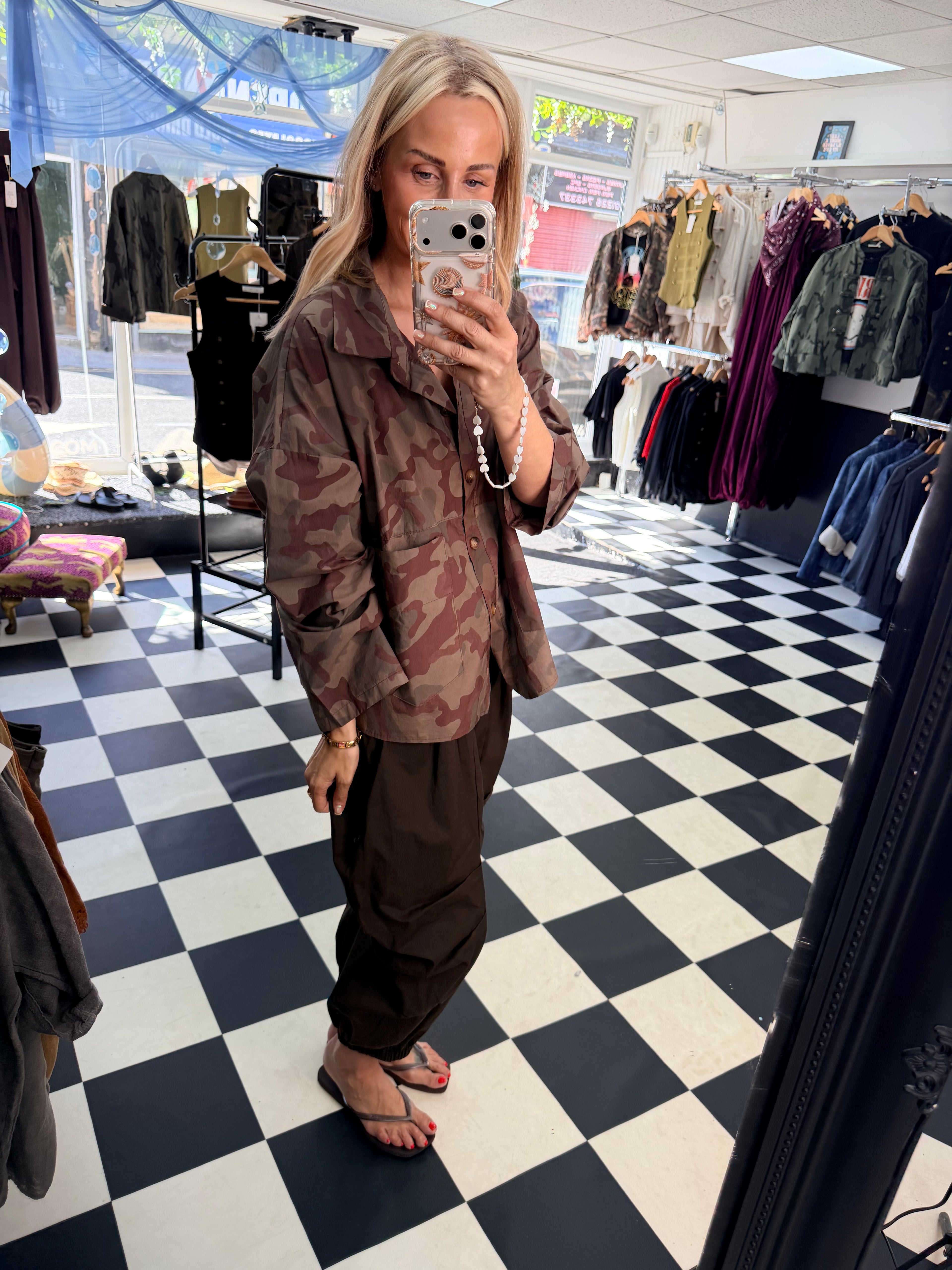 Camo Shacket Chocolate