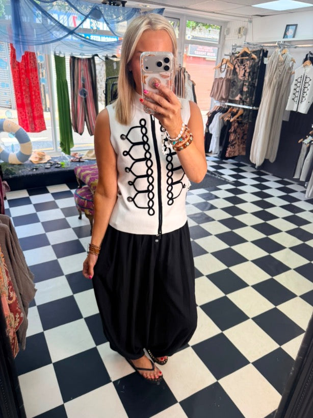 French Military Waistcoat White Black Edging