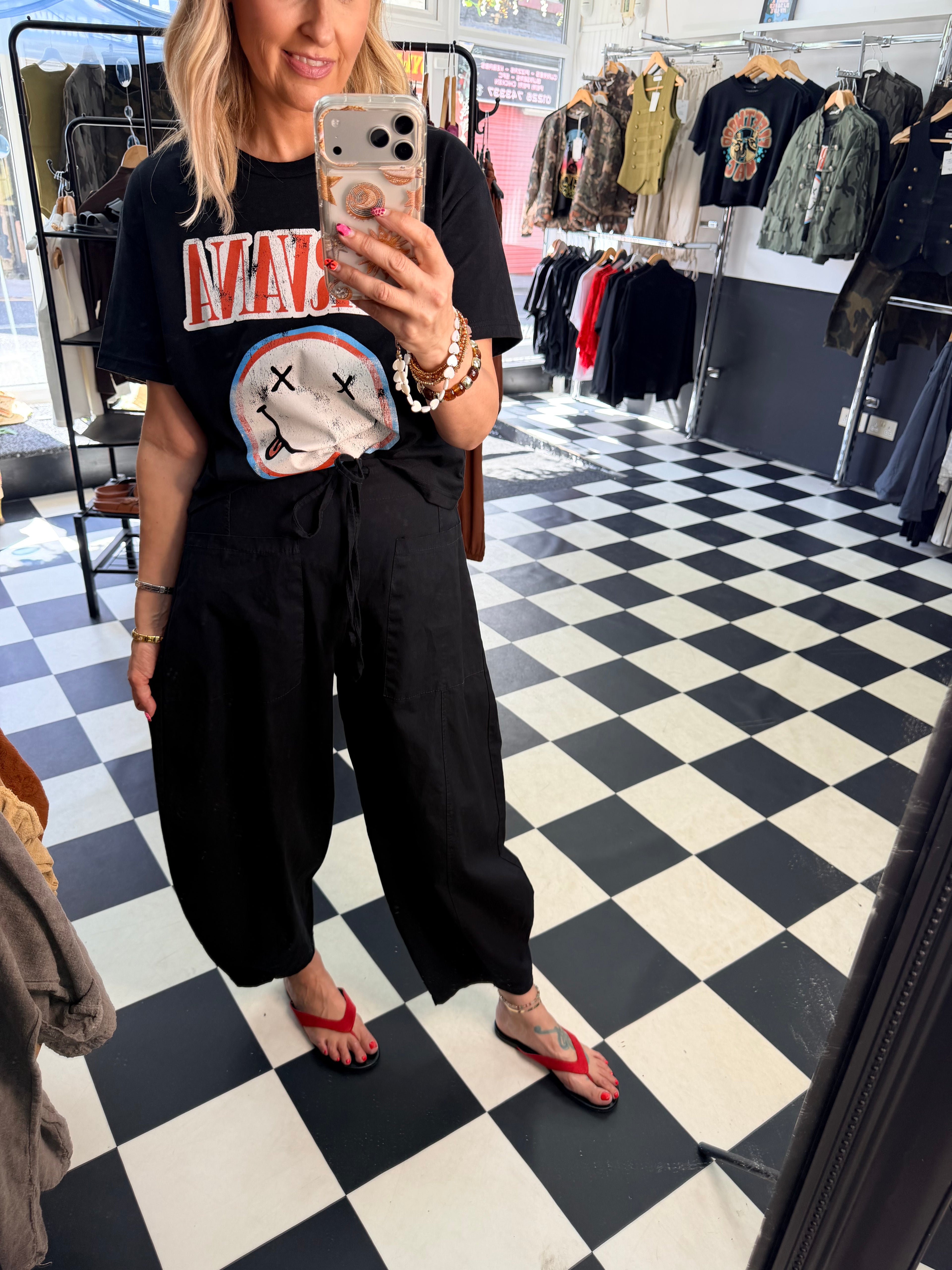 Barrel Leg Trousers Black