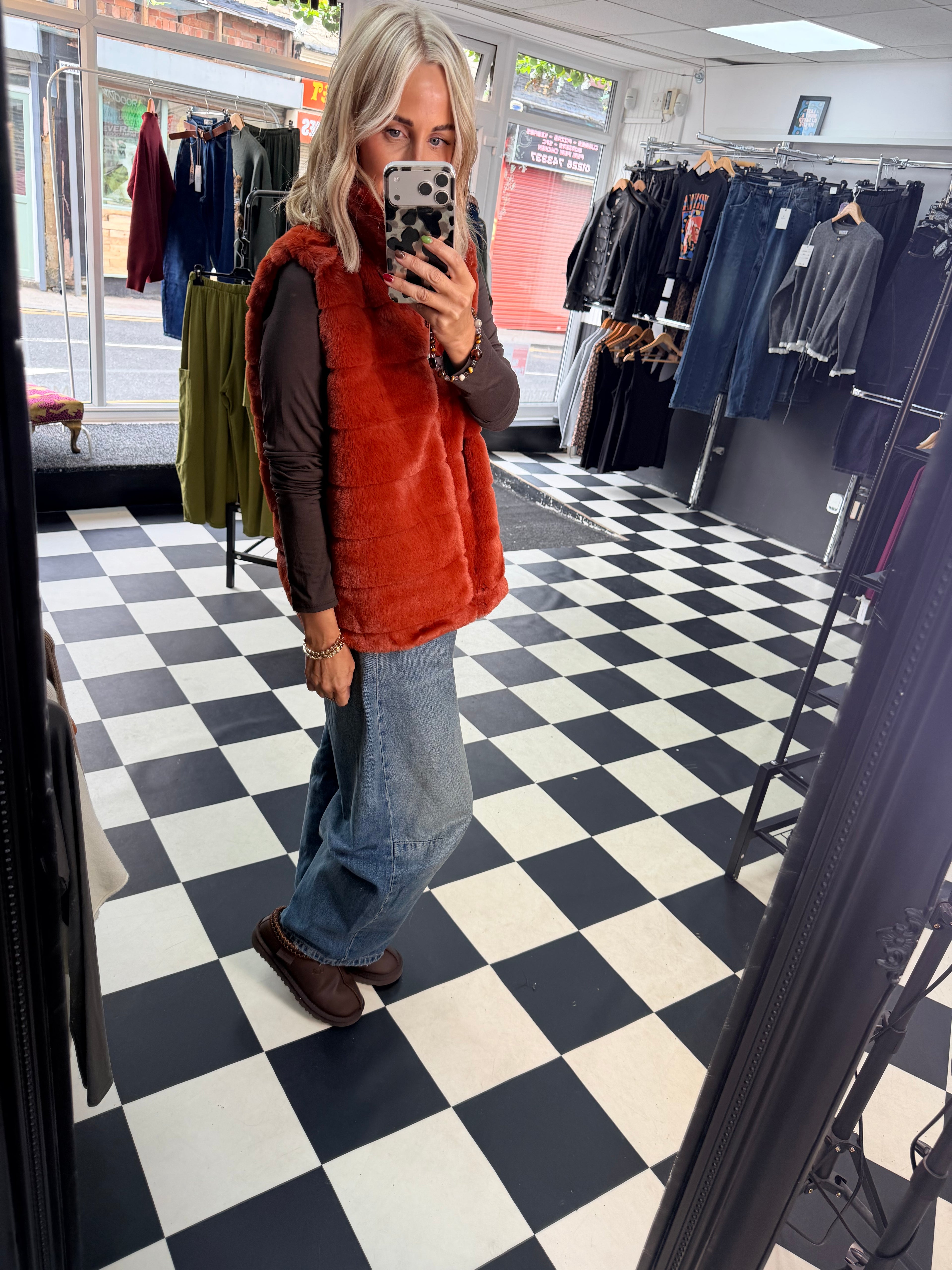 Faux Fur Gilet Rust