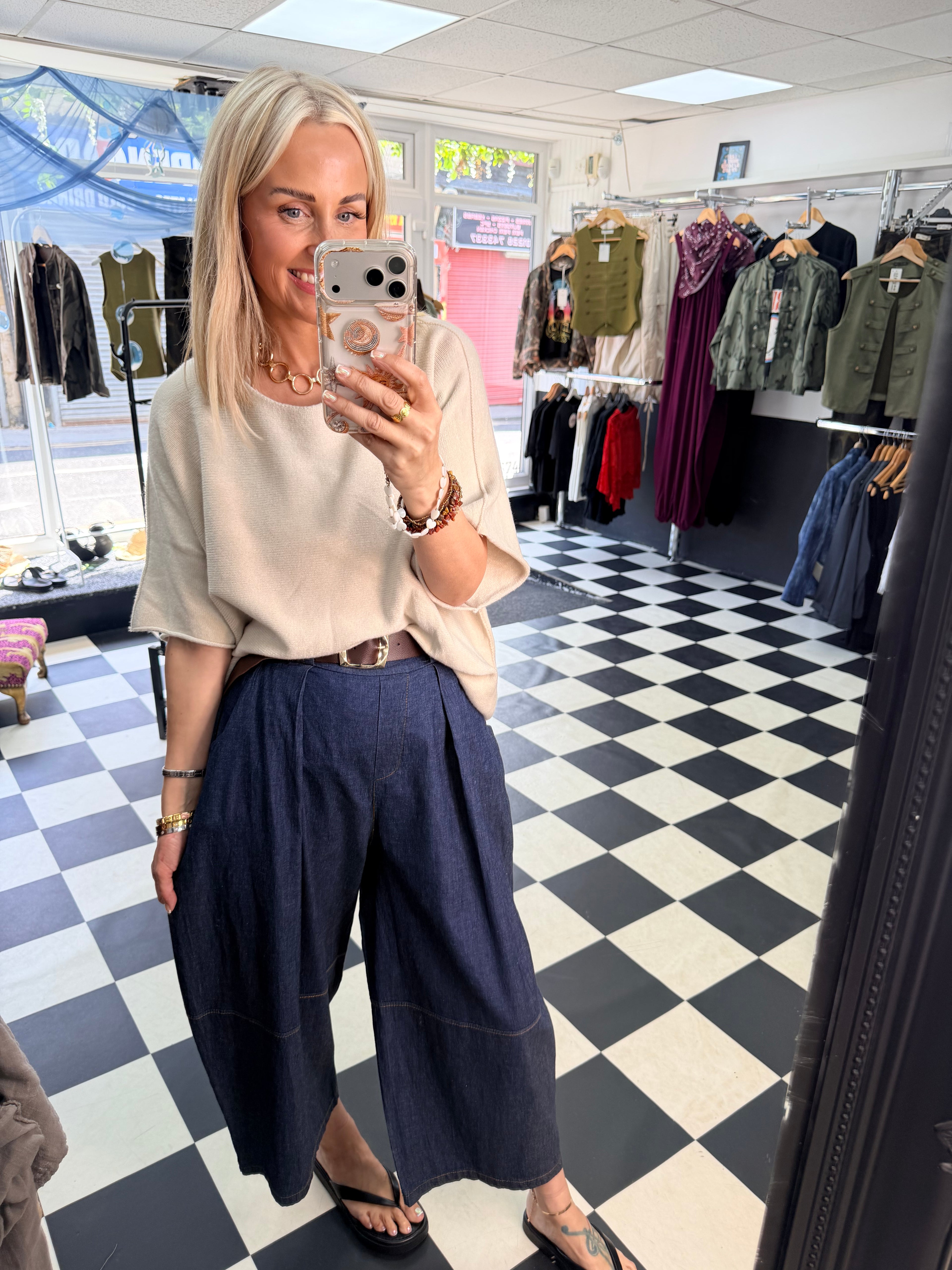 Wide Leg Crop Belted Jeans