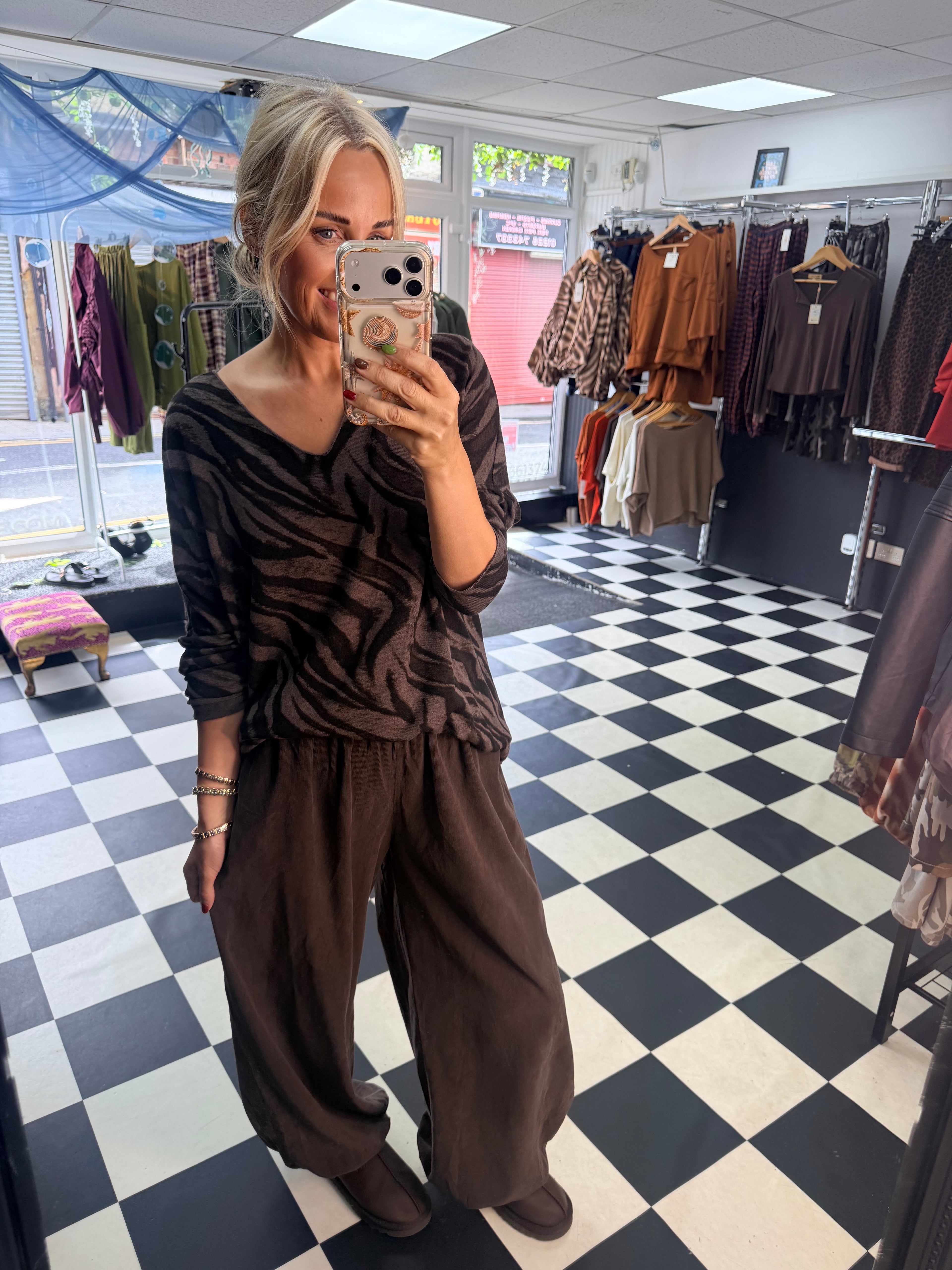 Zebra Slouchy Jumper Chocolate