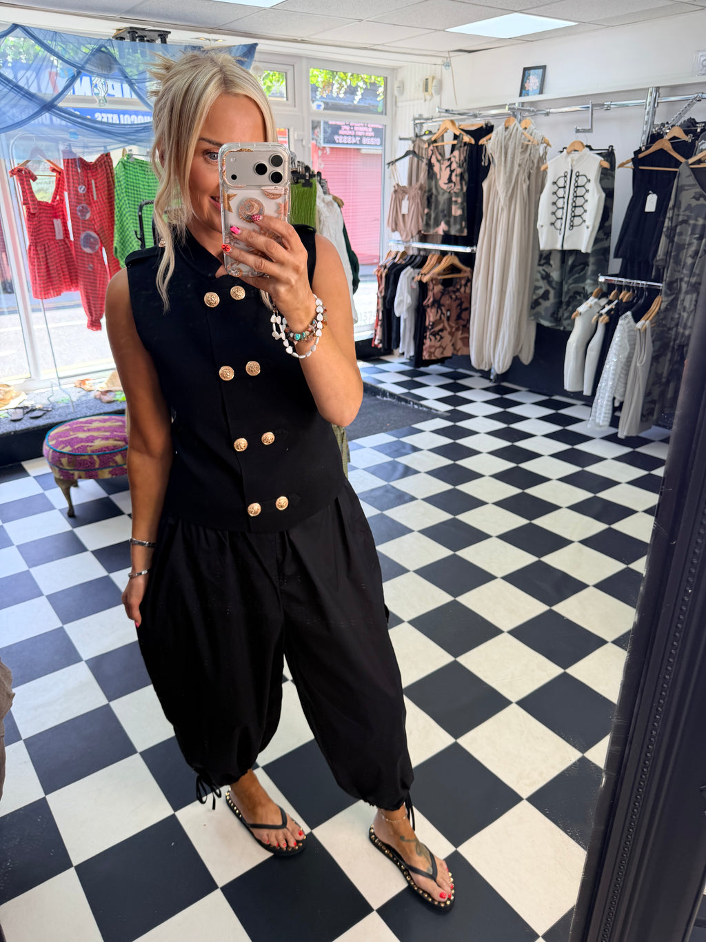 Cargo Trousers crop with tie hem Black