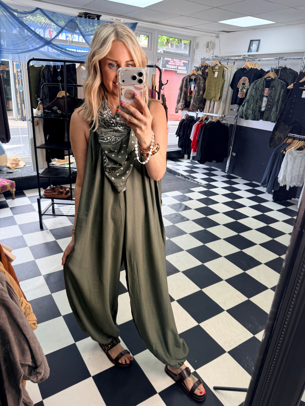 Bandana Scarf Jumpsuit Khaki