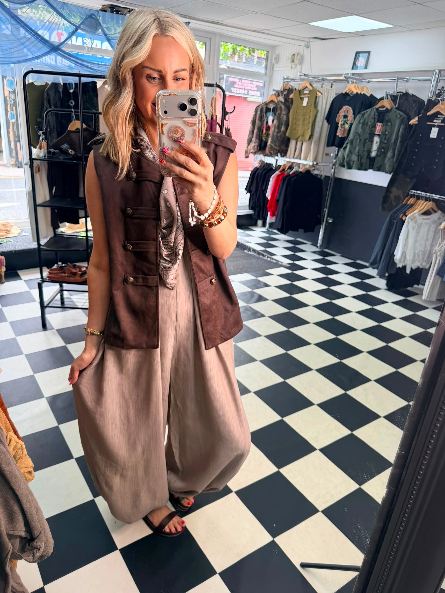 Faux suede military waistcoat -chocolate