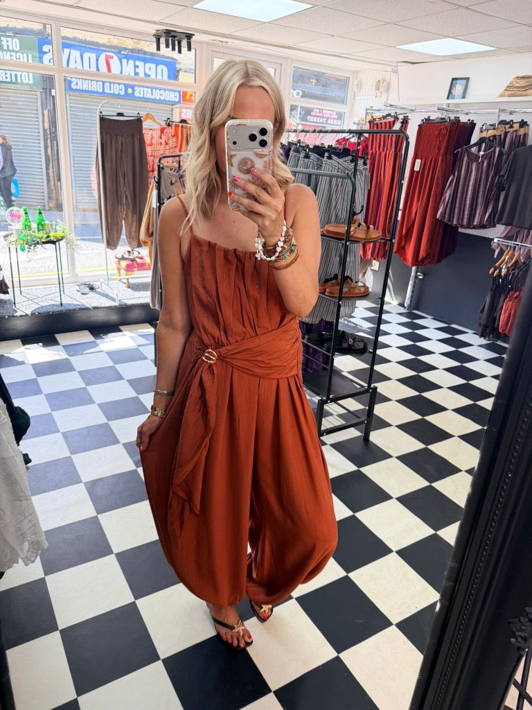 Wrap Crinkle Jumpsuit Rust