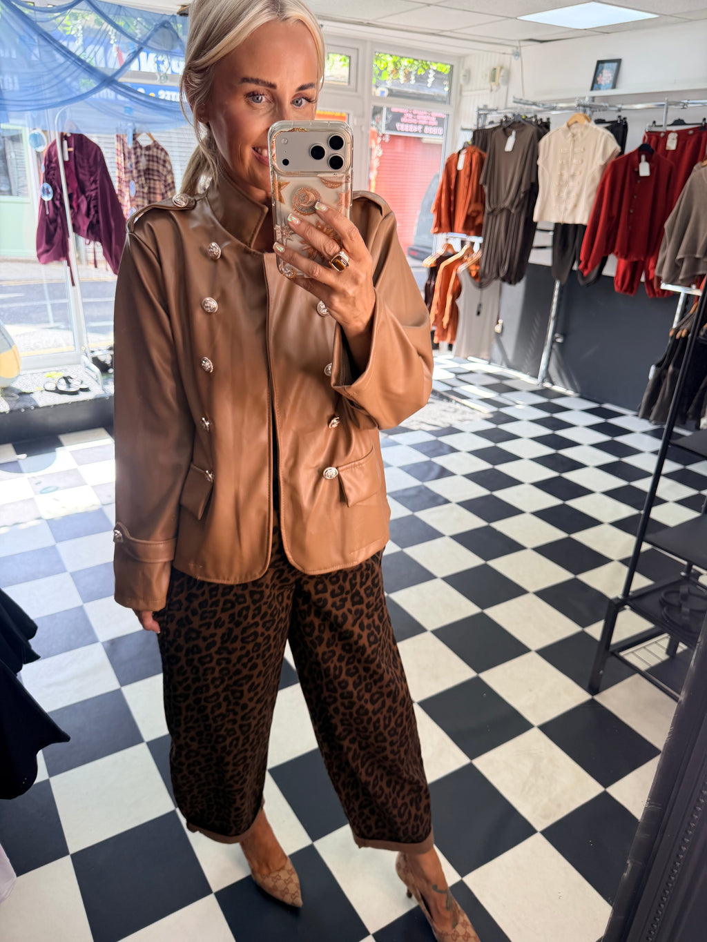 Boxy Style Pu Blazer Tan