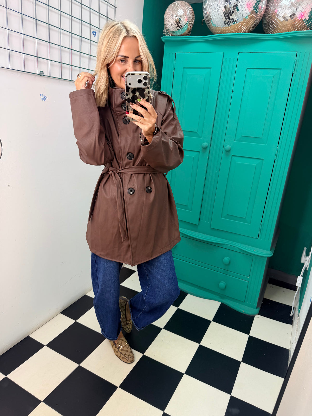 PU Midi Trench Coat Chocolate