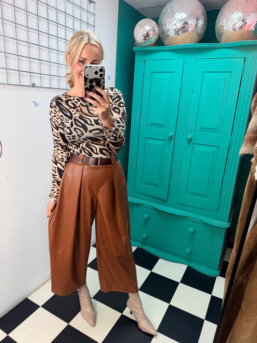 Cashmere Blend Leopard Top Black/Tan