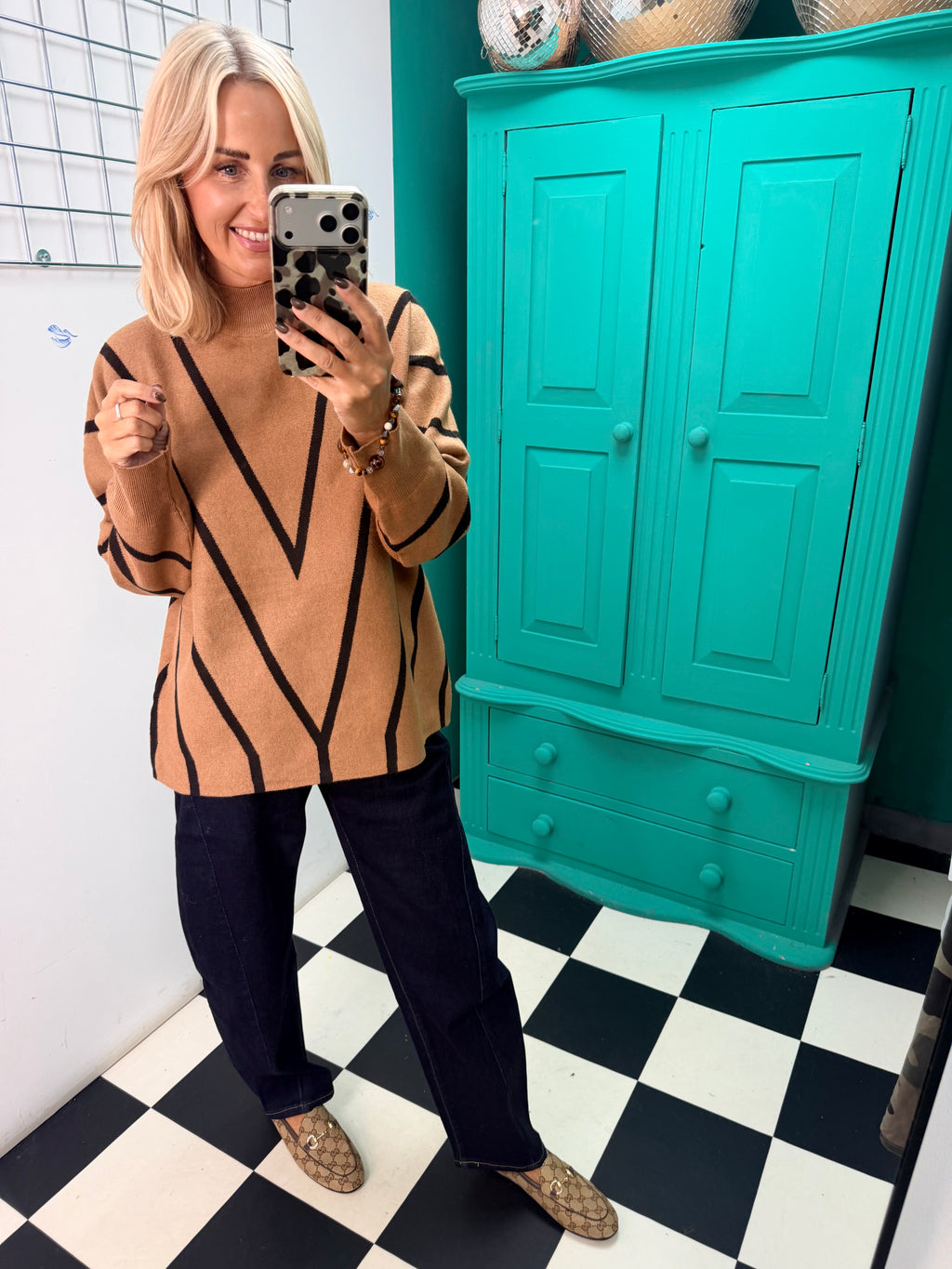 Turtle Neck Jumper V design Tan Special Buy