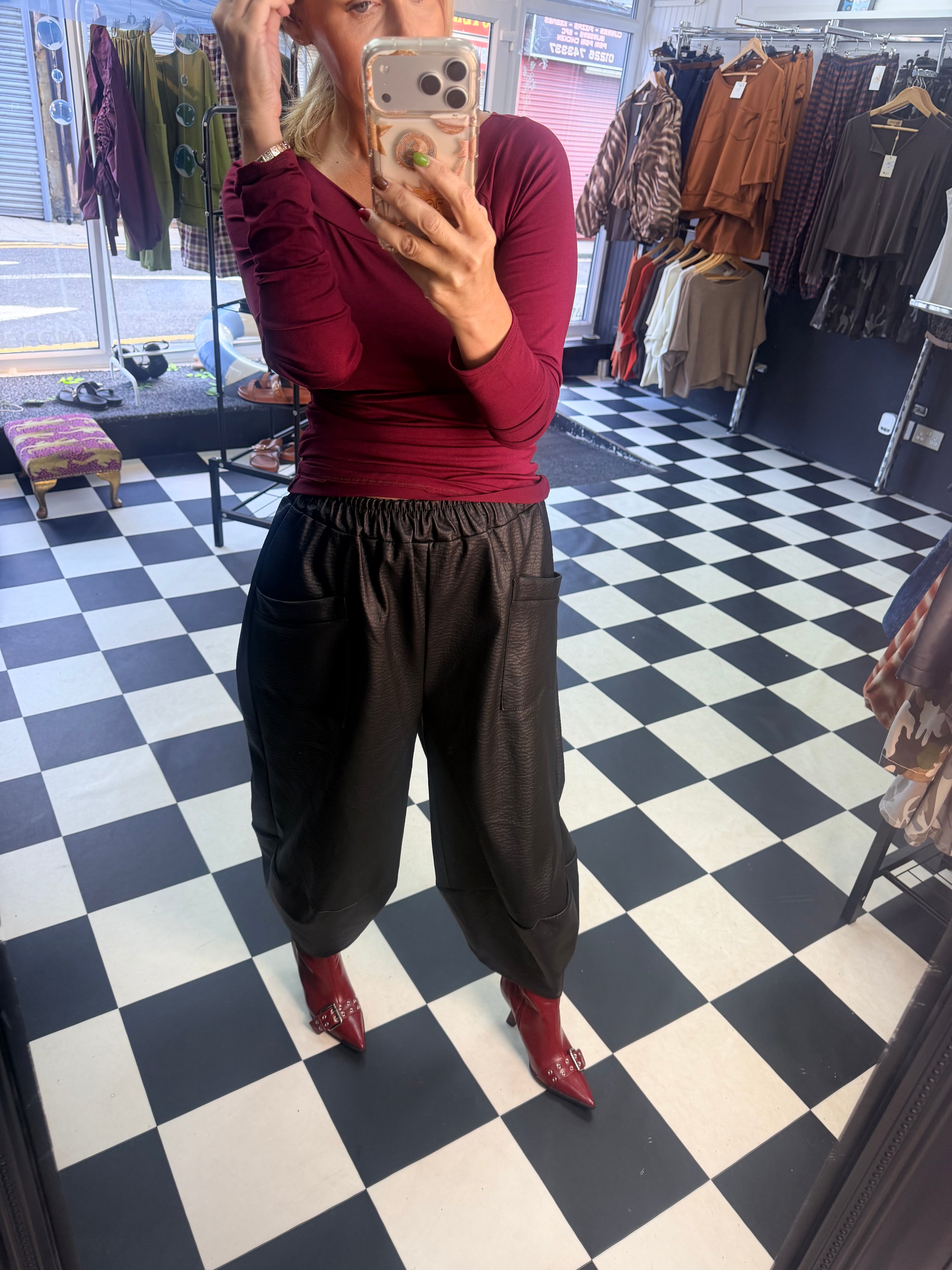 PU Tulip Trousers Black