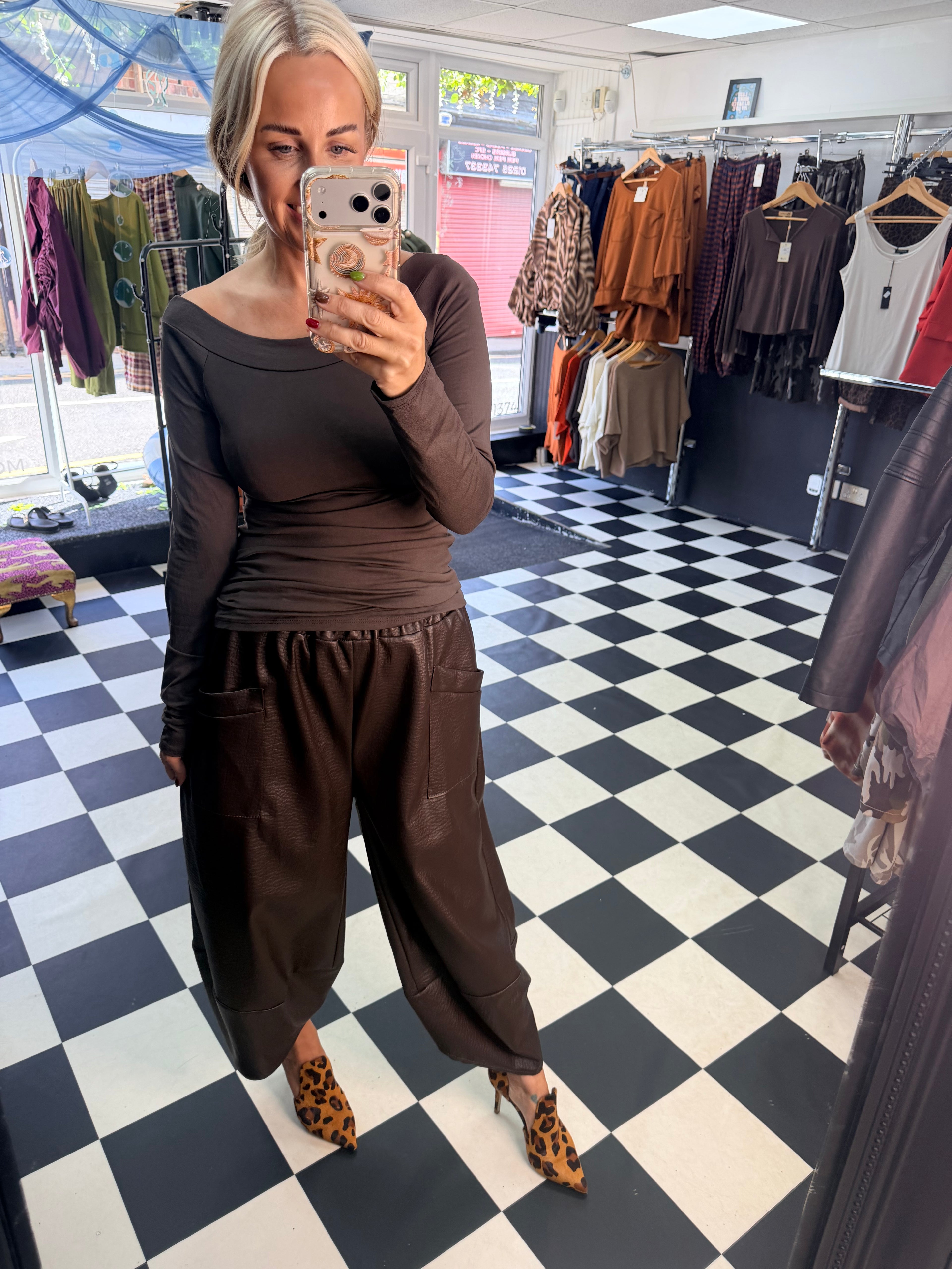 PU Tulip Trousers Chocolate