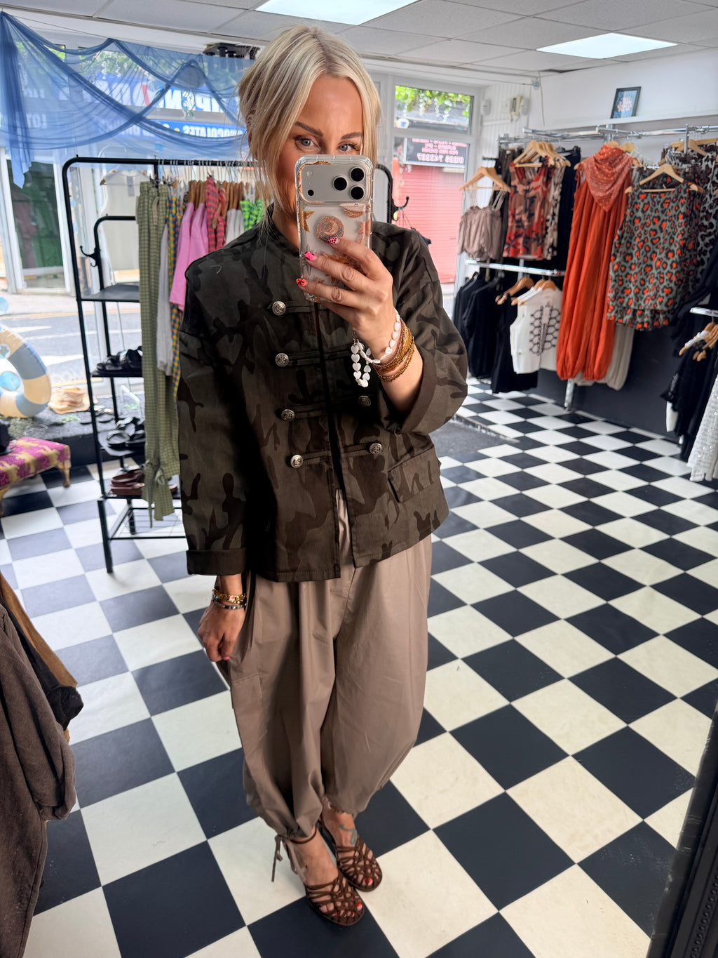 Cargo Trousers crop with tie hem Taupe