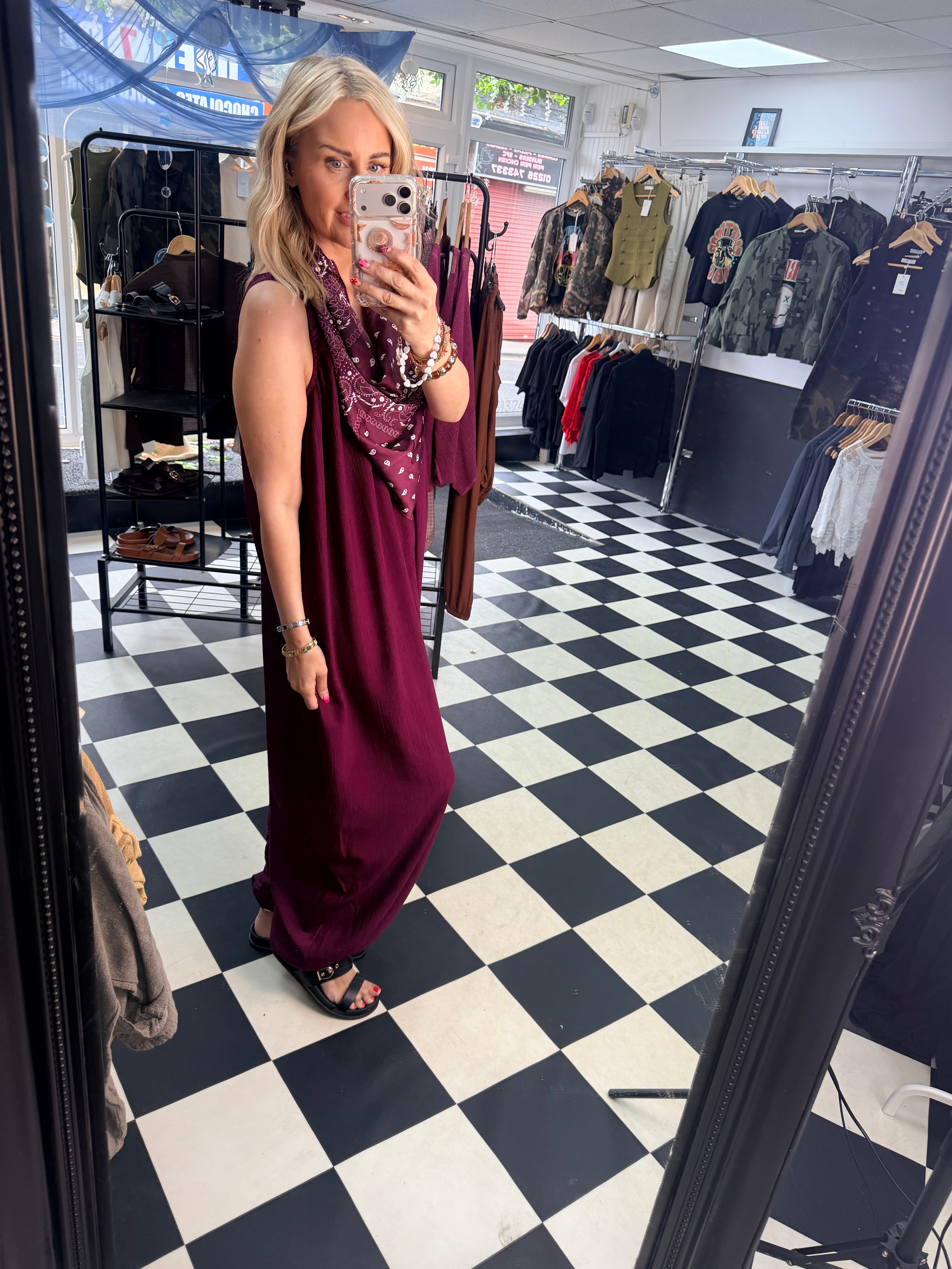 Bandana Scarf Jumpsuit Wine