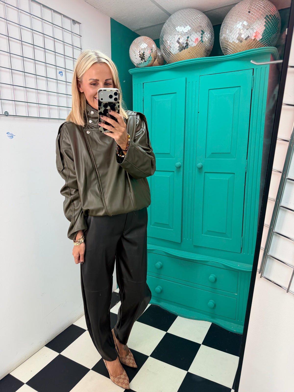 Pu Carrot Leg Trousers Black