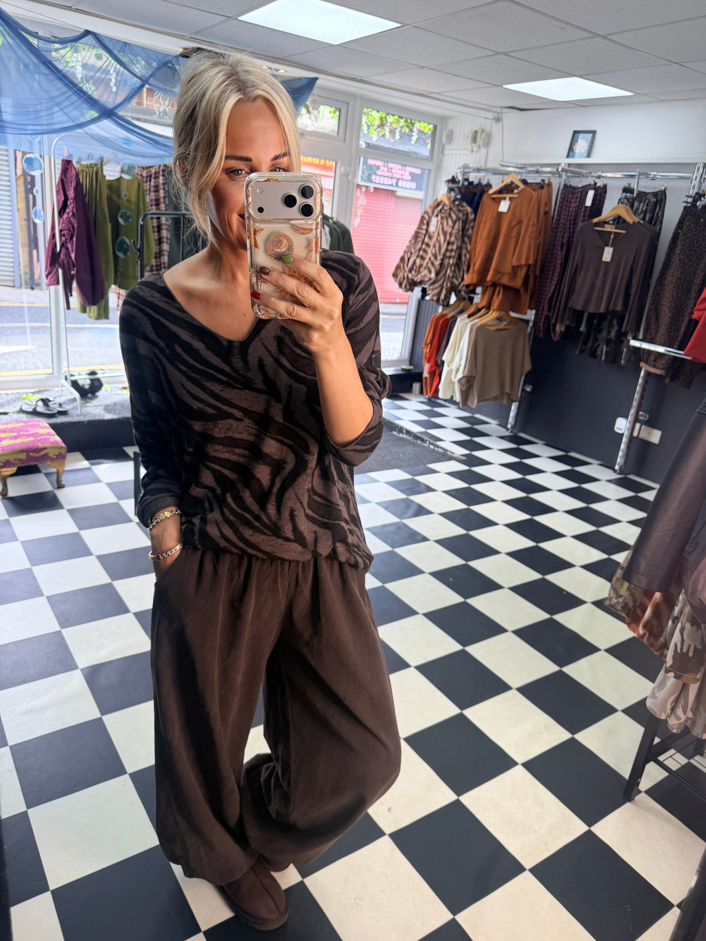 Zebra Slouchy Jumper Chocolate
