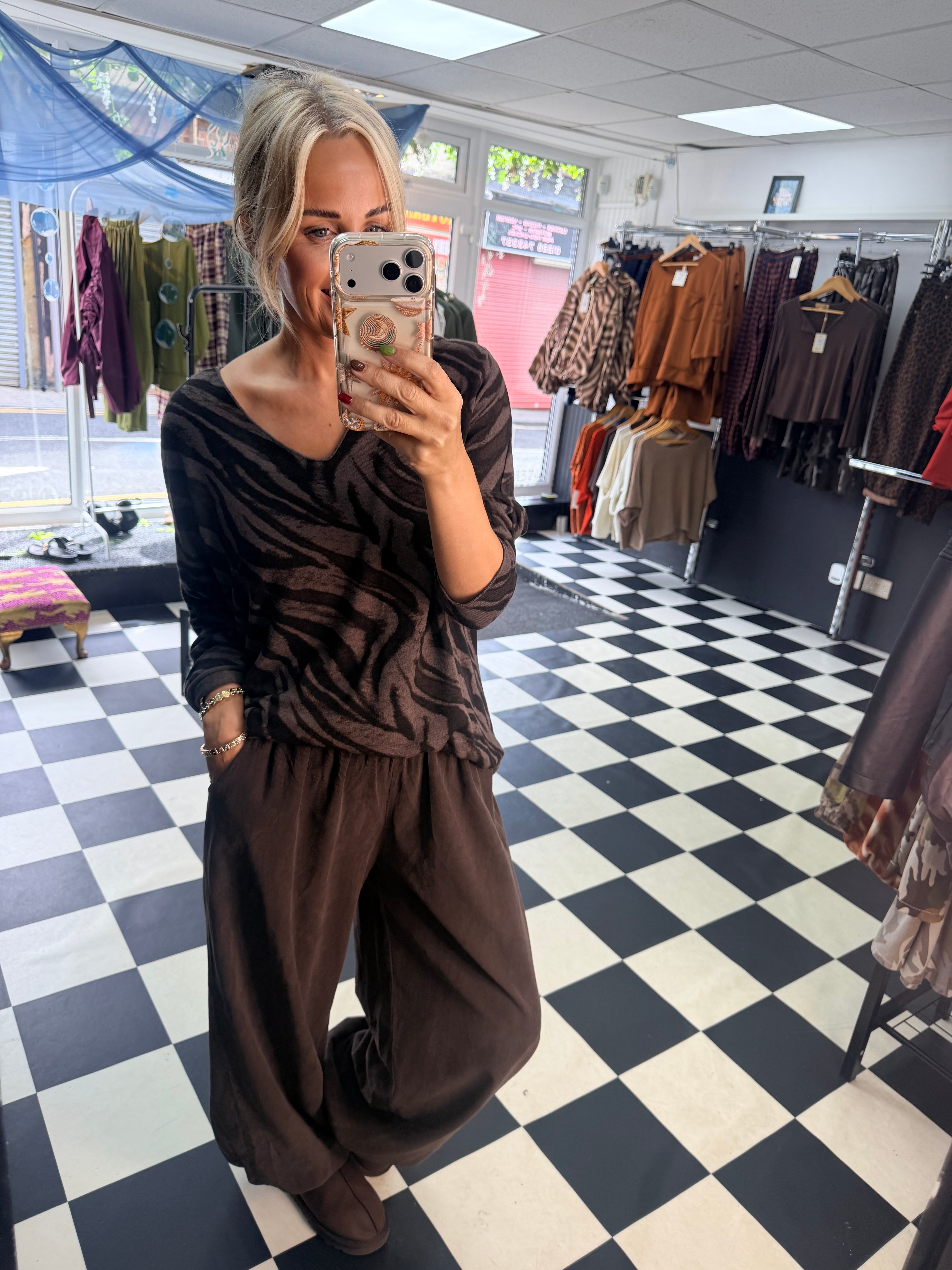 Zebra Slouchy Jumper Chocolate