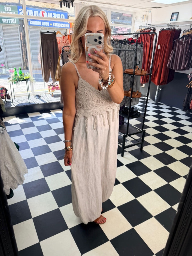 Boho Crochet Jumpsuit Cream