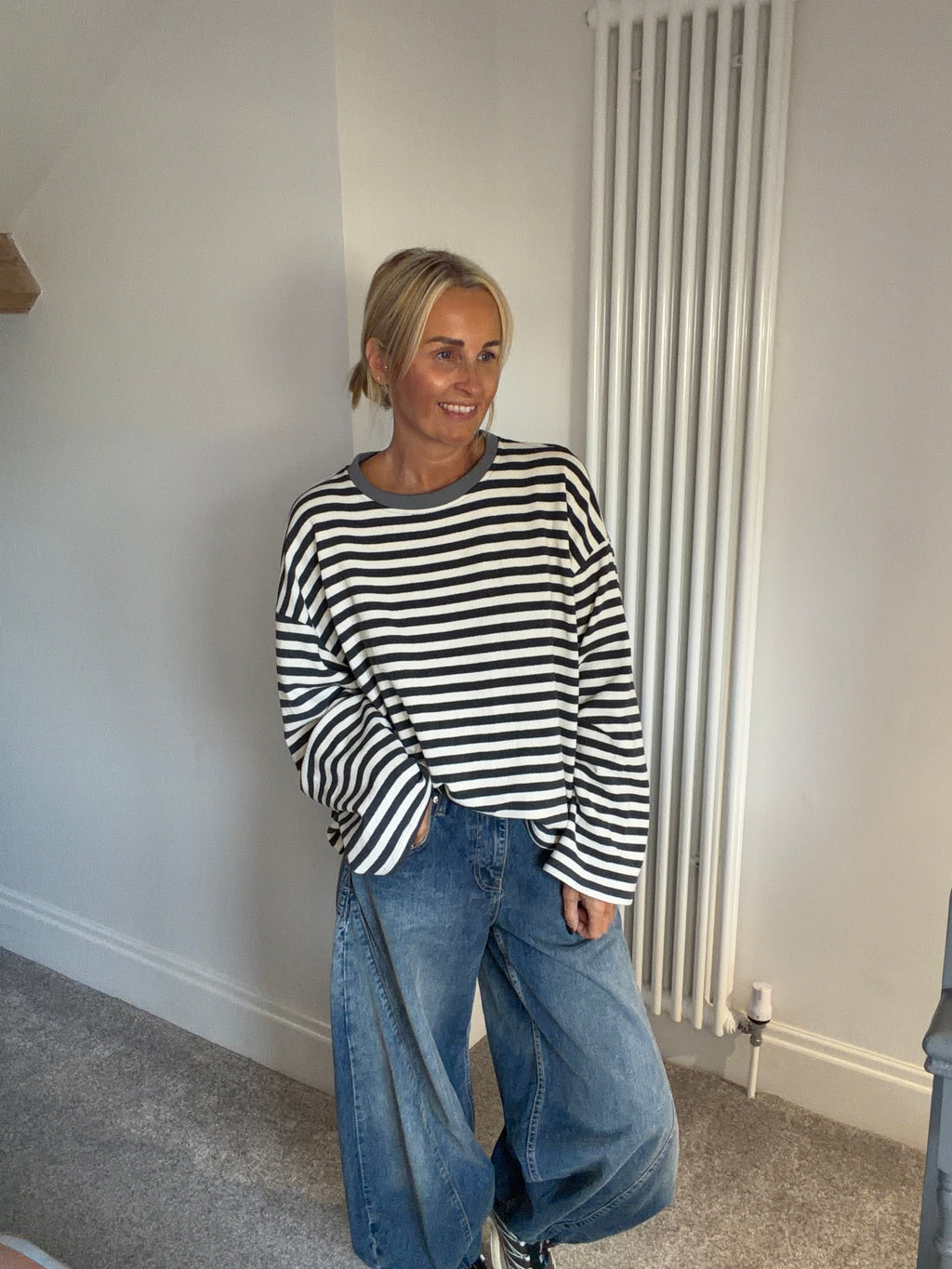 Weekend slouch stripe Grey and White  Special Buy