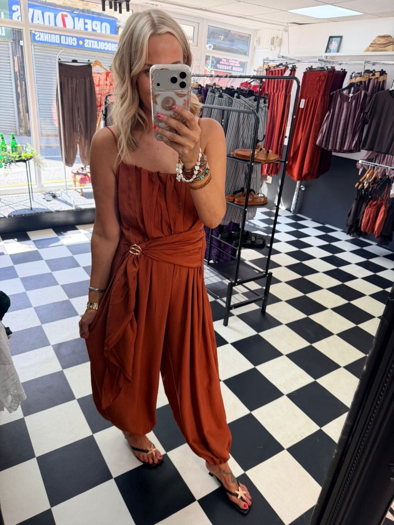 Wrap Crinkle Jumpsuit Rust
