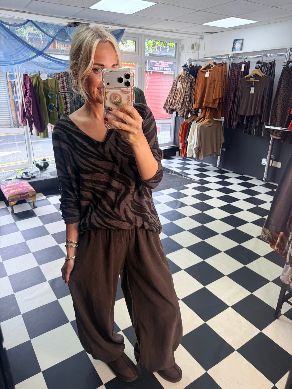 Zebra Slouchy Jumper Chocolate