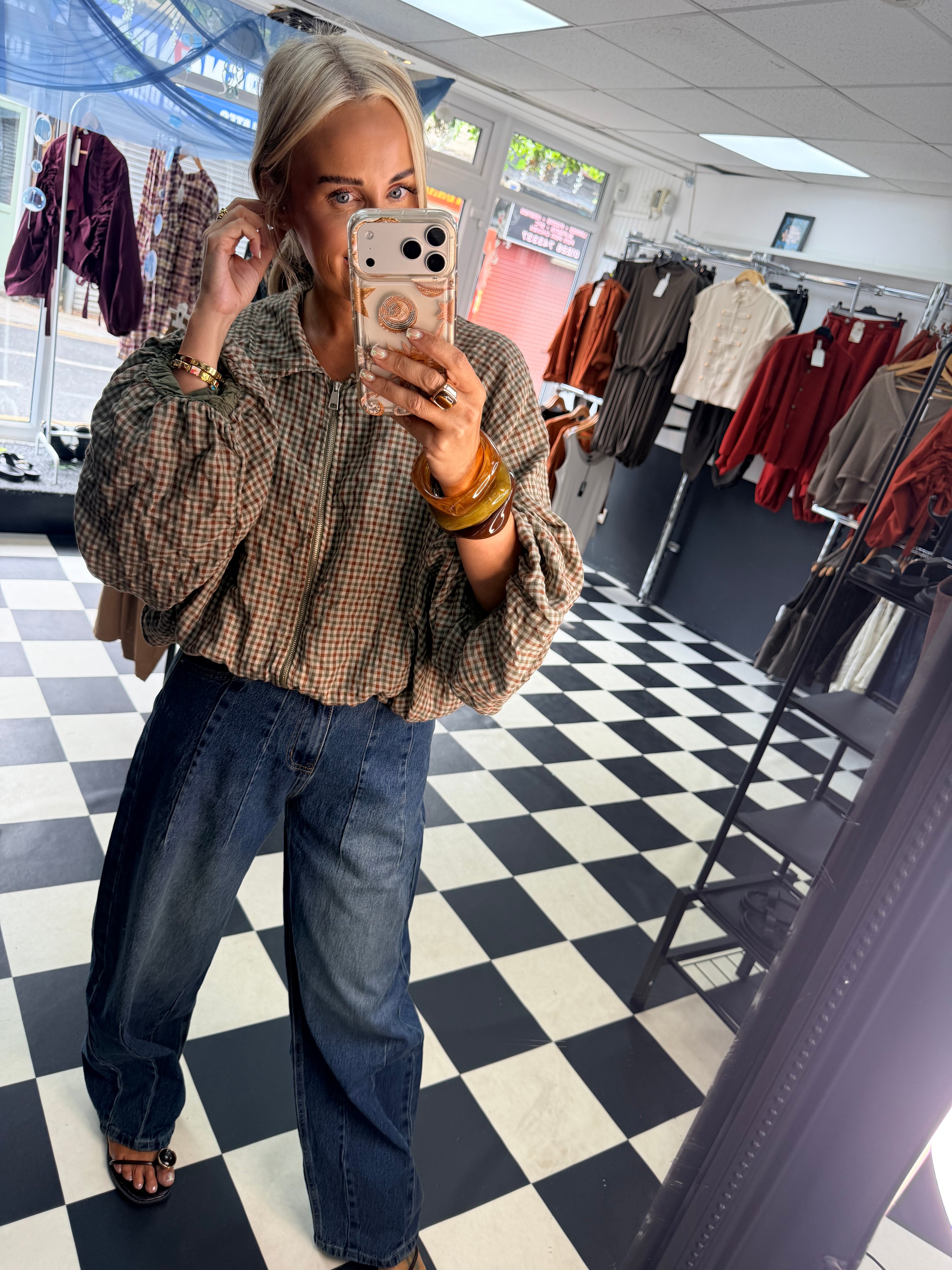 Plaid Slouchy Bomber Khaki