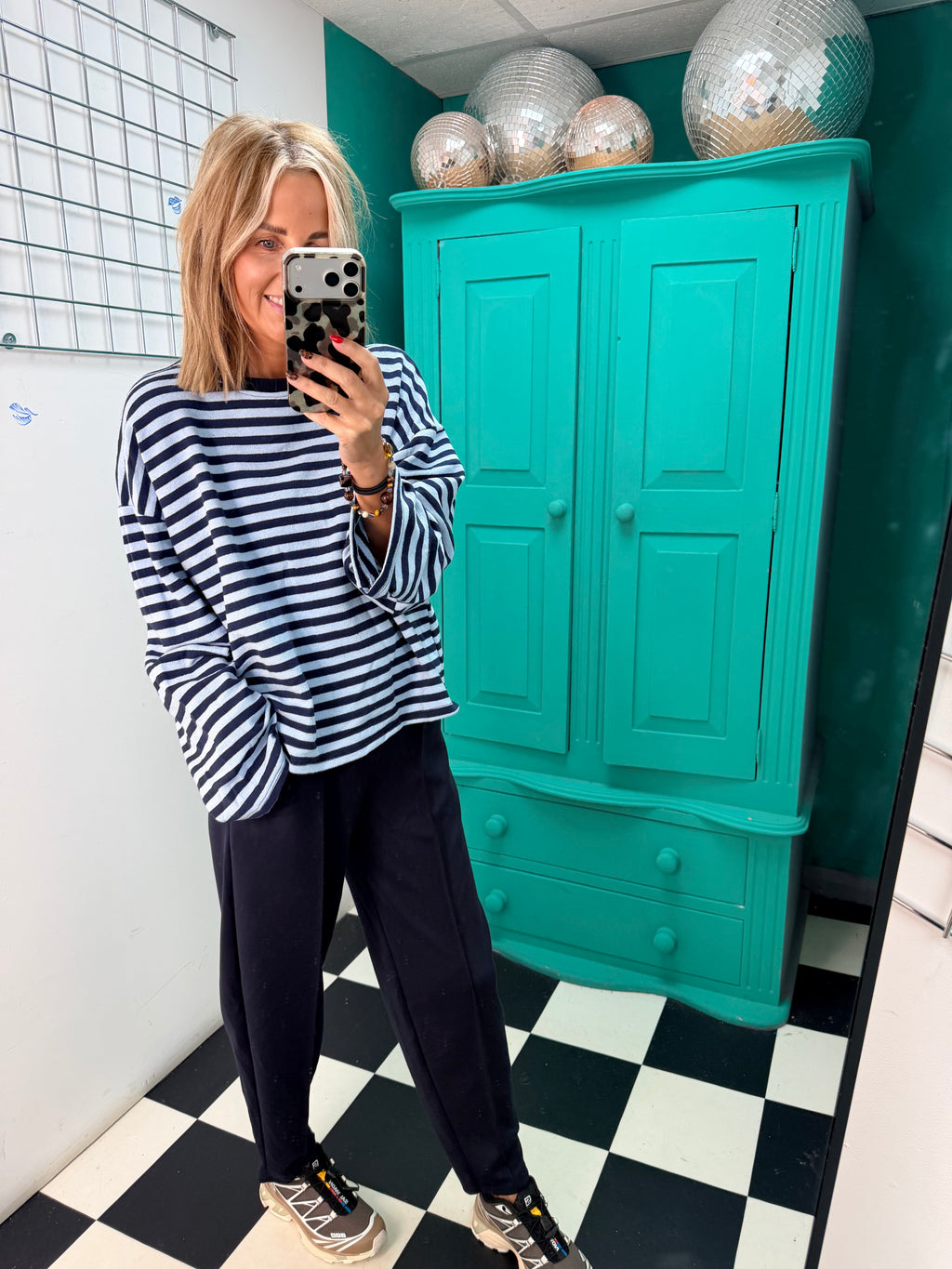 Weekend slouch stripe Navy and Denim Blue