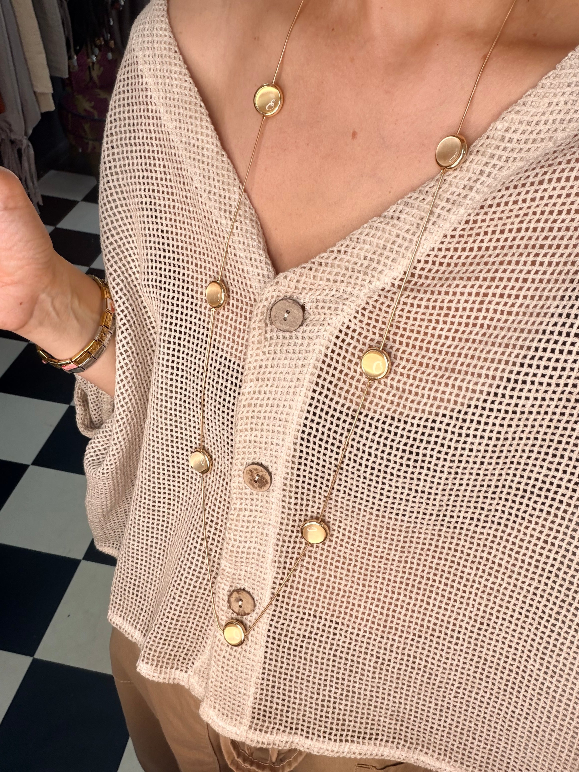 Gold long circle necklace