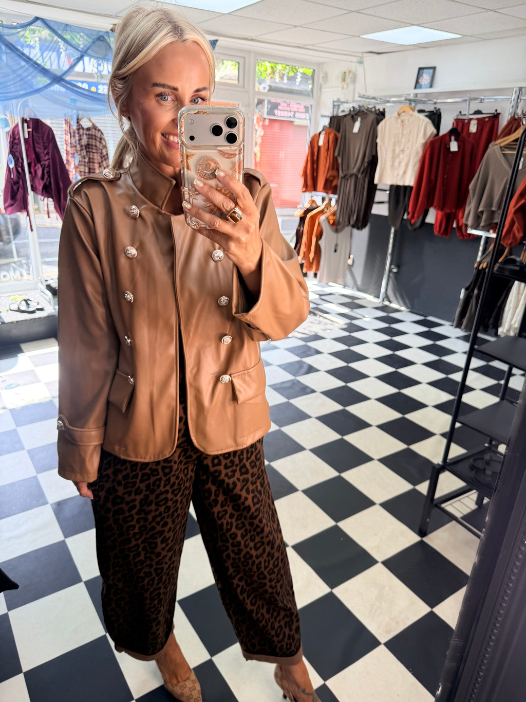 Boxy Style Pu Blazer Tan