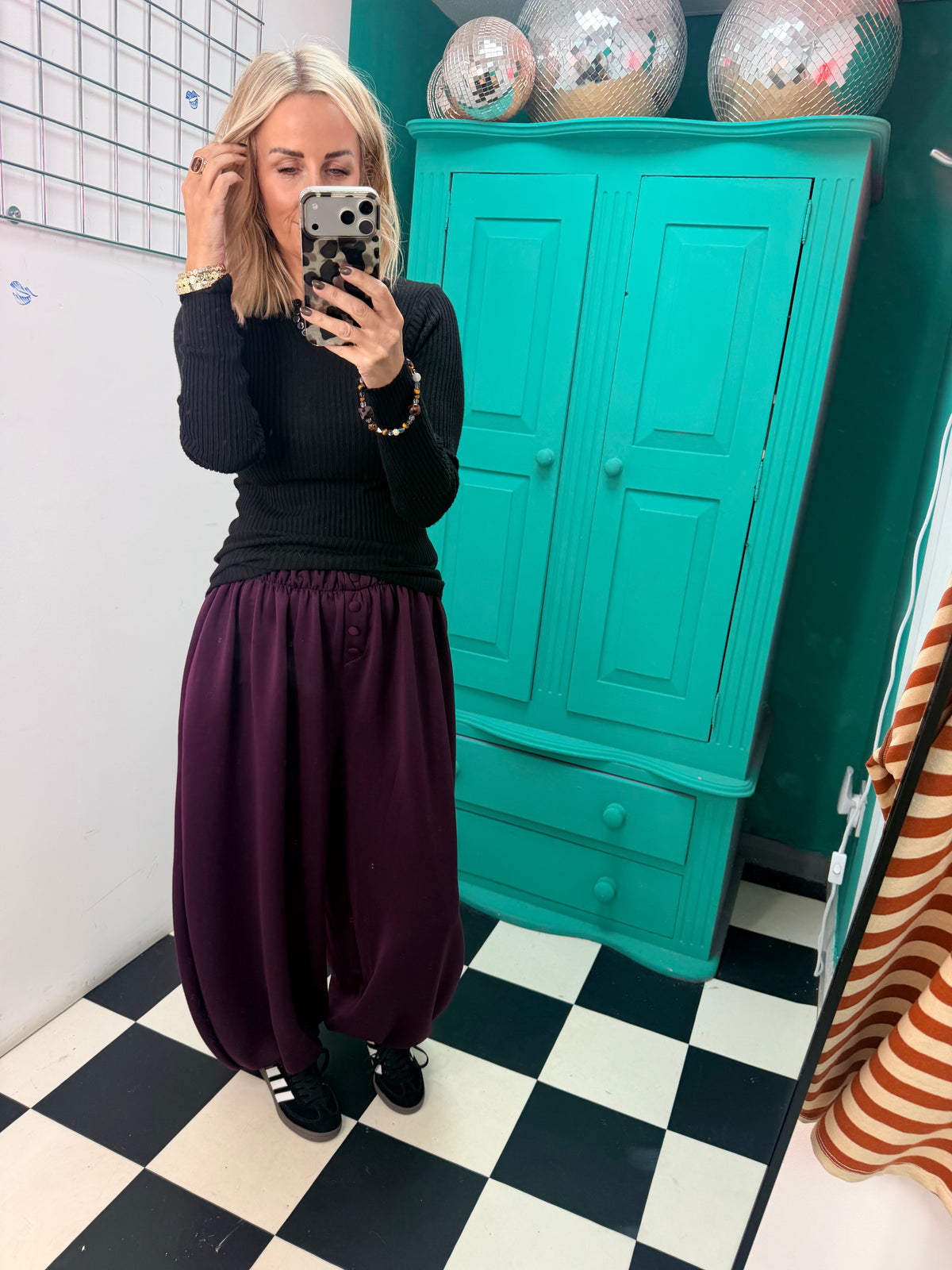 Button front cuff joggers - Plum