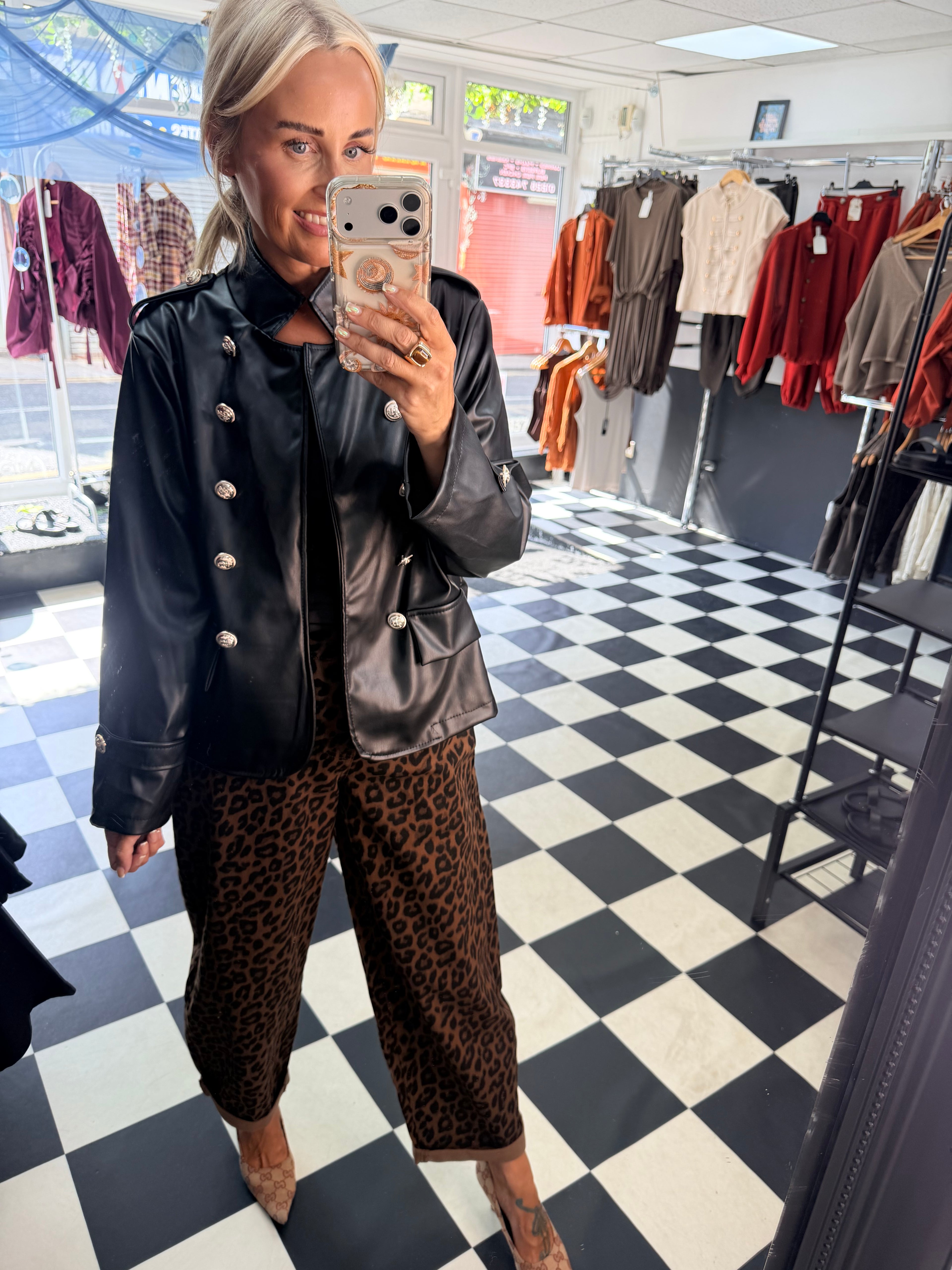 Boxy Style Pu Blazer Black