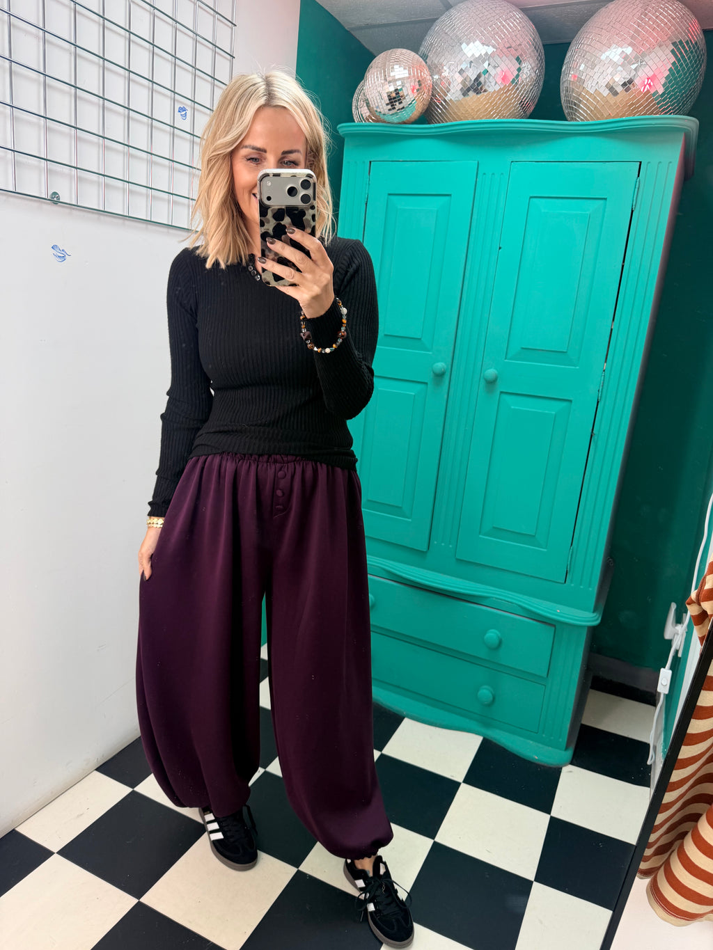 Button front cuff joggers - Plum