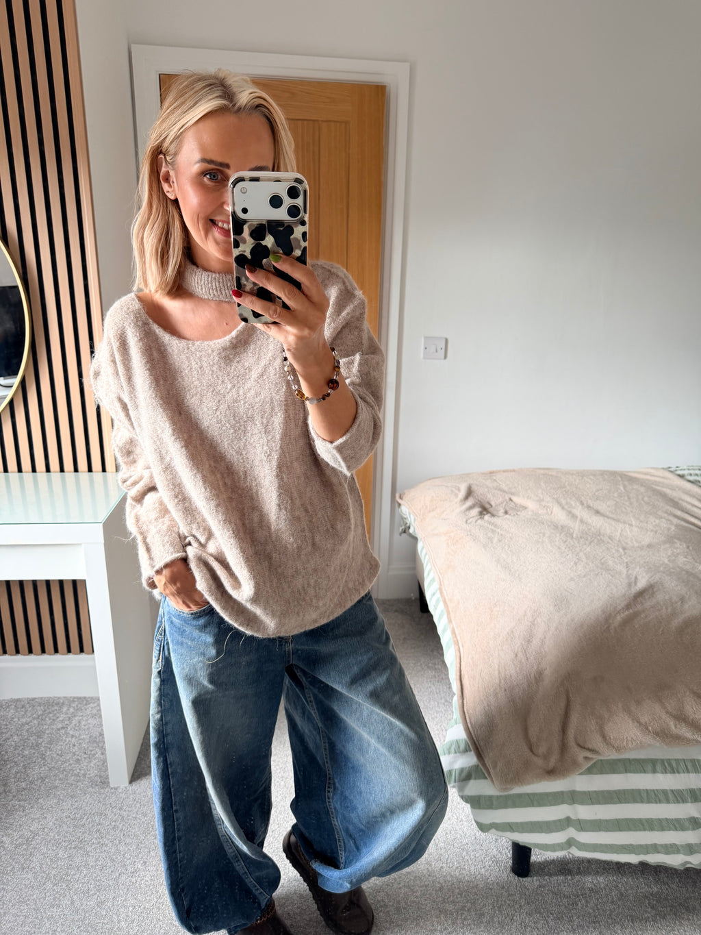 Slash Neck Jumper Oatmeal