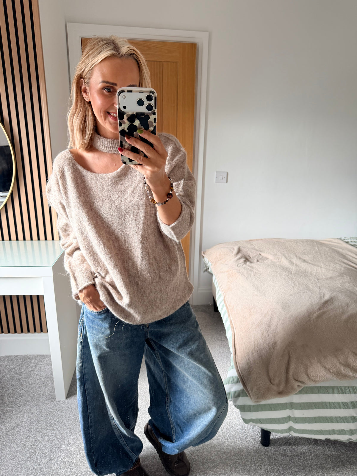 Slash Neck Jumper Oatmeal