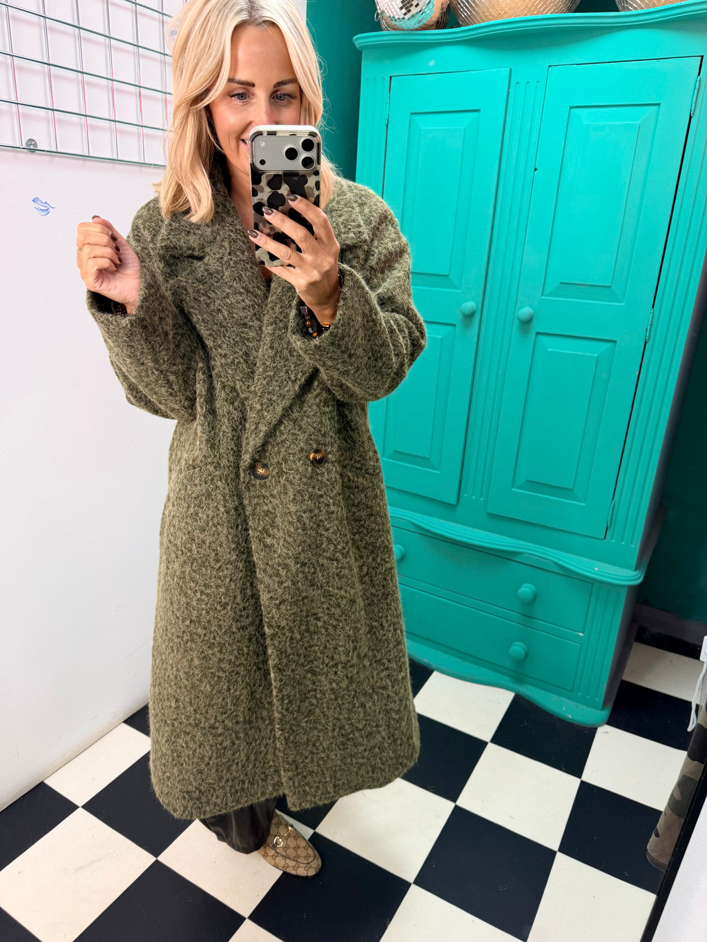 Oversized cosy knit coat - Khaki