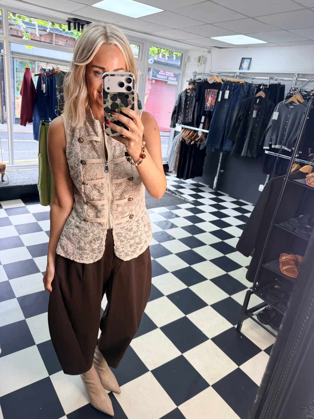 Lace Military Waistcoat Cream