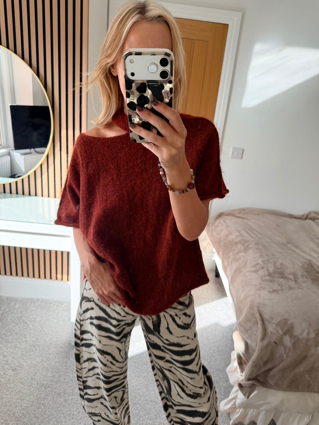 Slash Neck Jumper Rust Short Sleeve