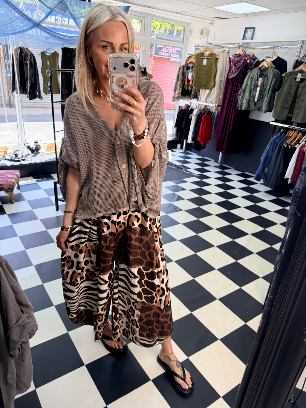 Funky Animal Split Trousers Chocolate