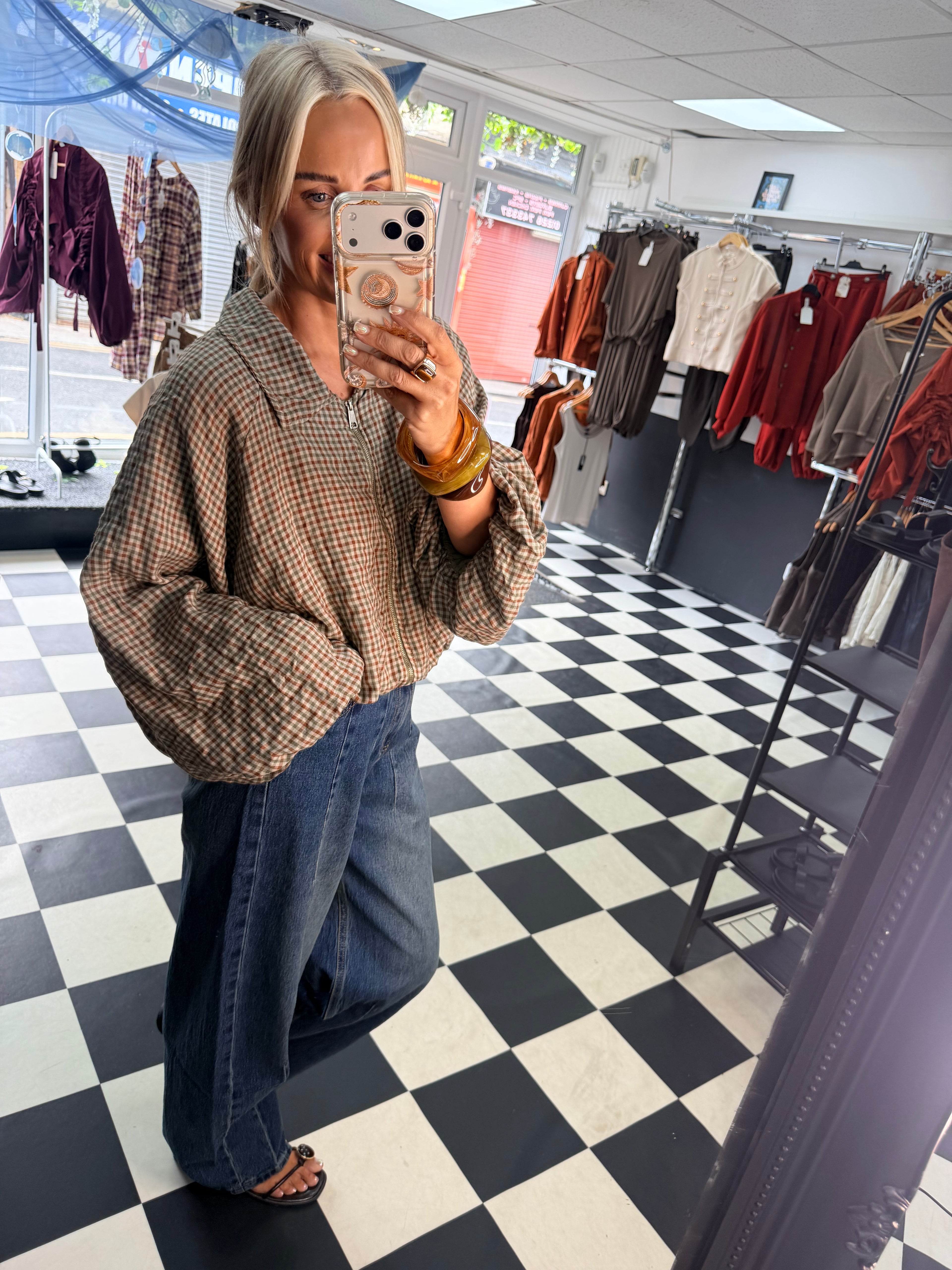Plaid Slouchy Bomber Khaki
