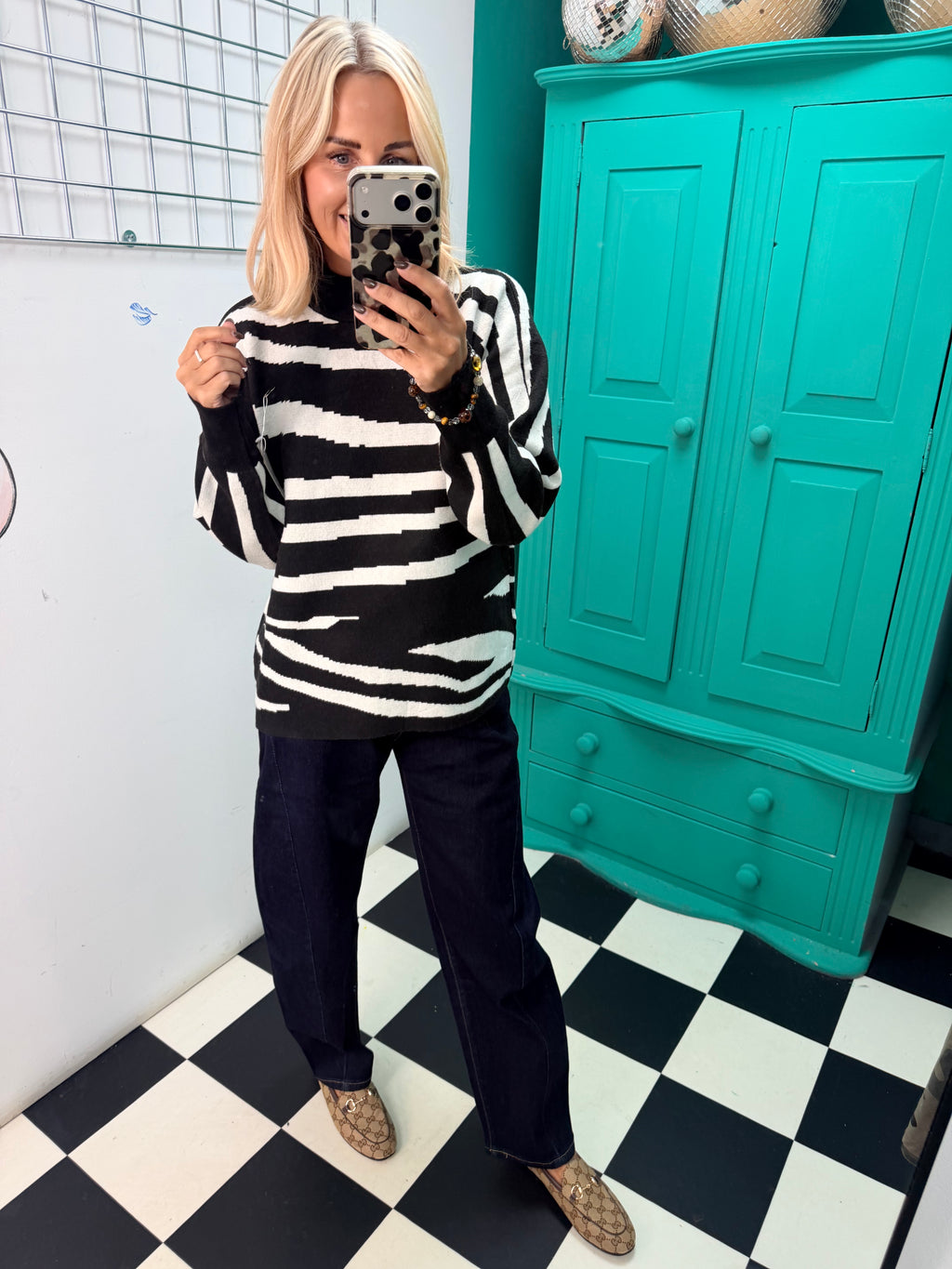 Turtle Neck Jumper Lightning Print Black Special Buy