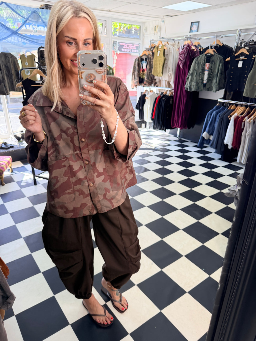 Camo Shacket Chocolate