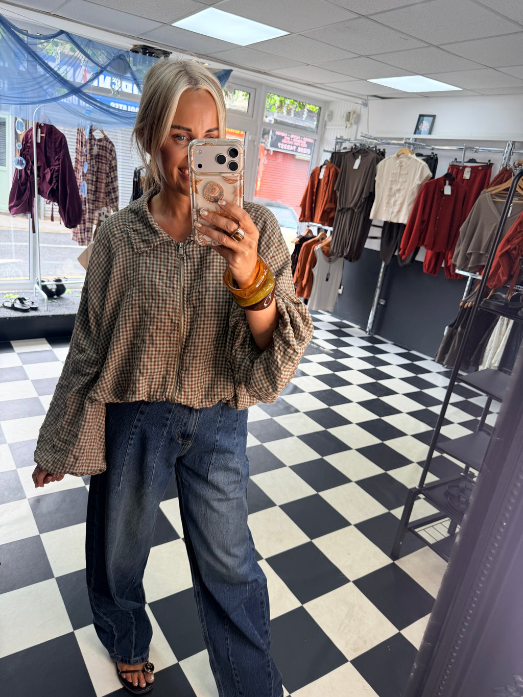 Plaid Slouchy Bomber Khaki