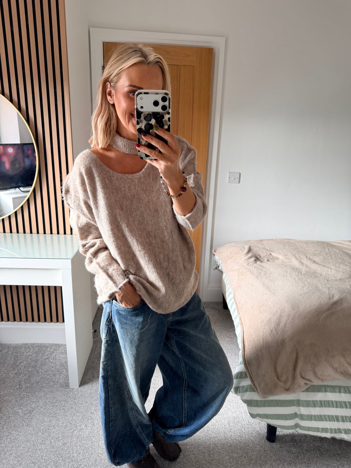 Slash Neck Jumper Oatmeal