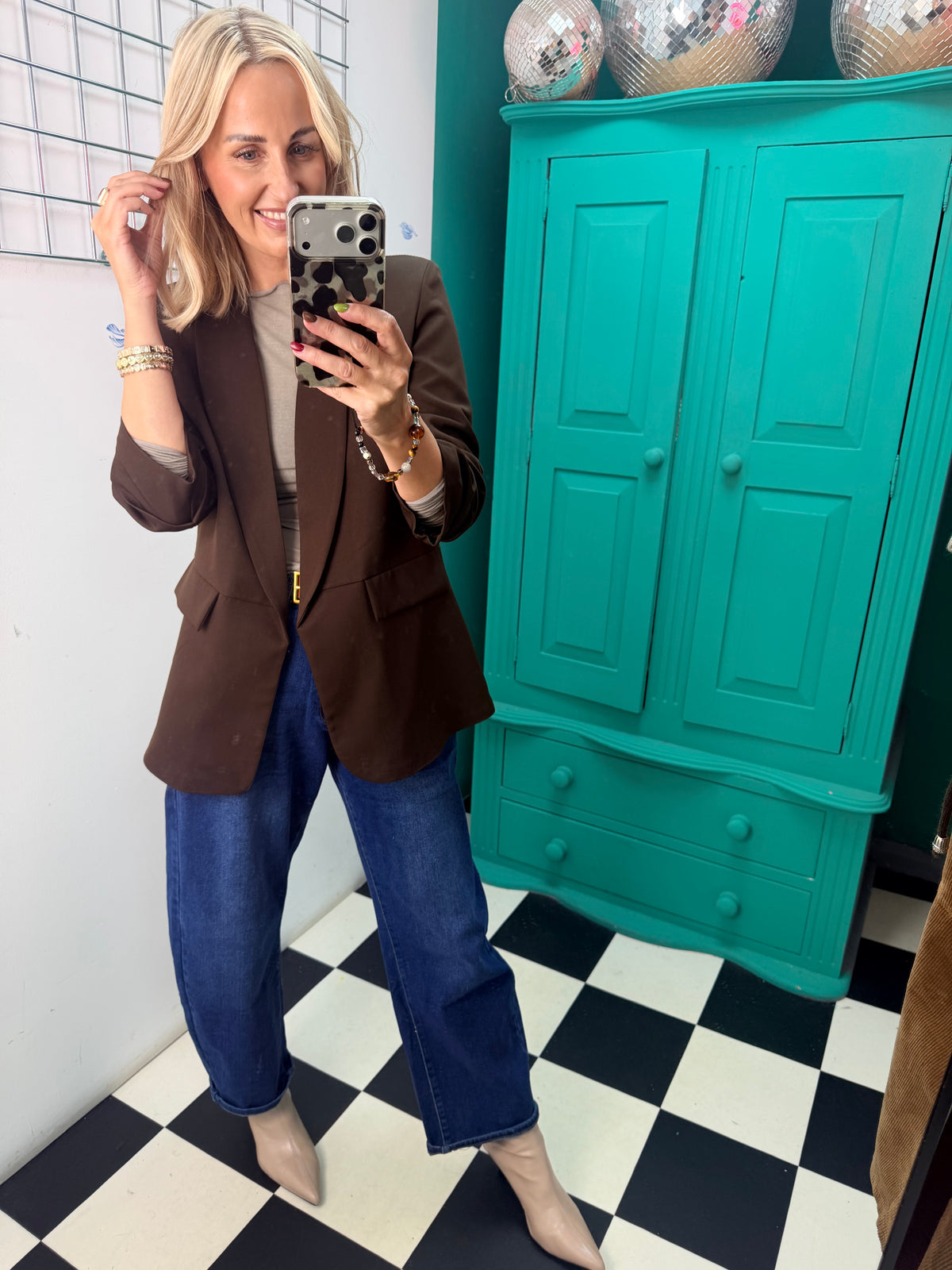 Ruched Sleeve Blazer Chocolate