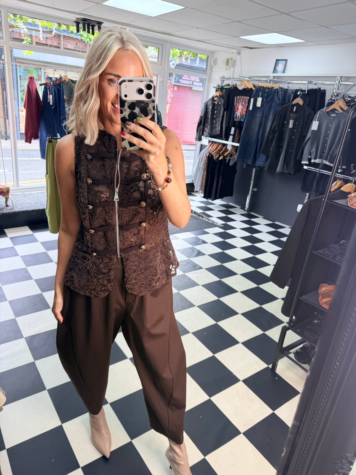 Lace Military Waistcoat Chocolate