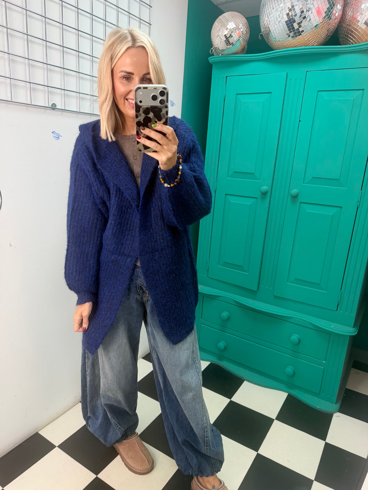 Chunky Hooded Cardigan Navy