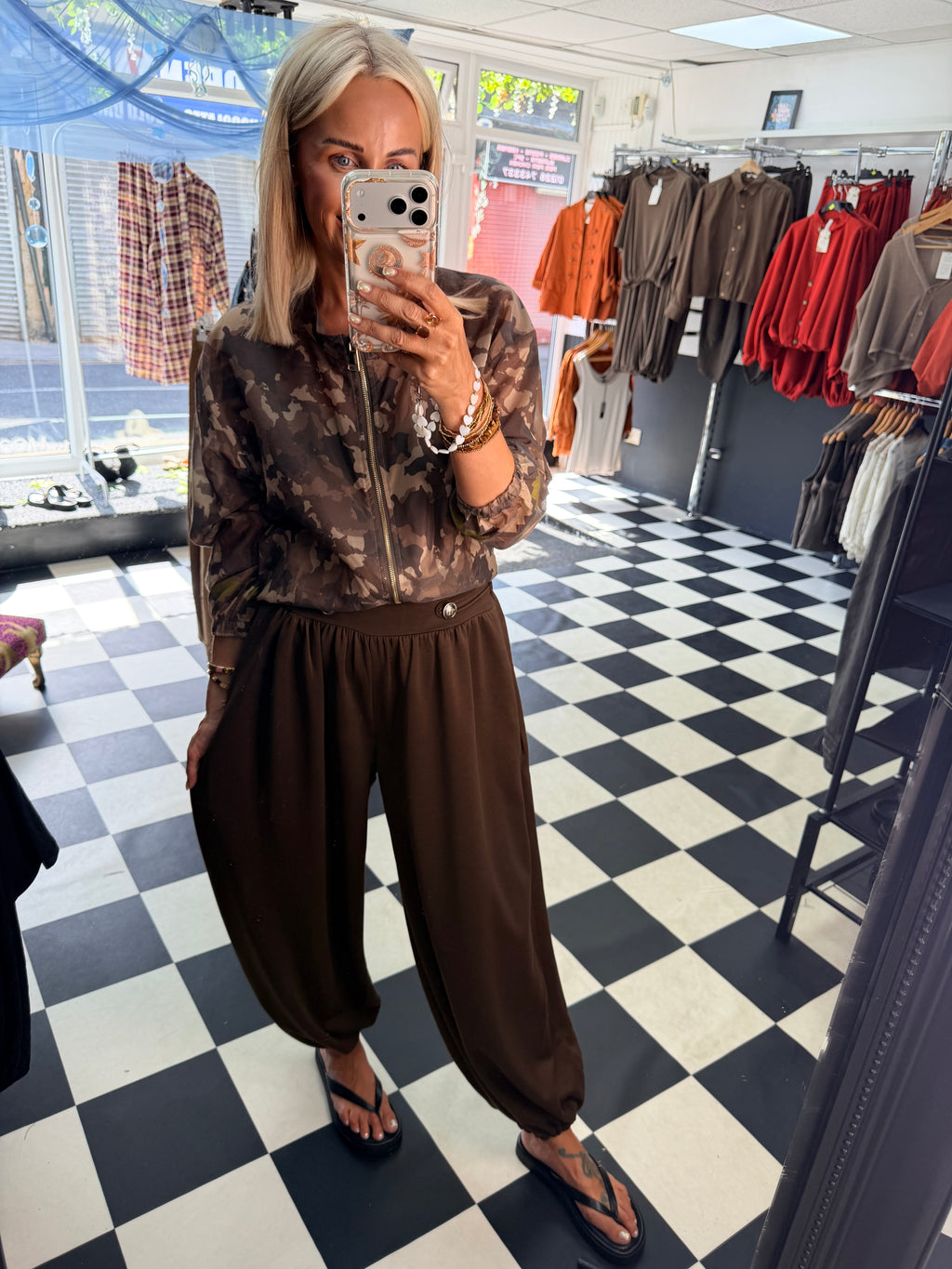 Military Button Joggers Chocolate