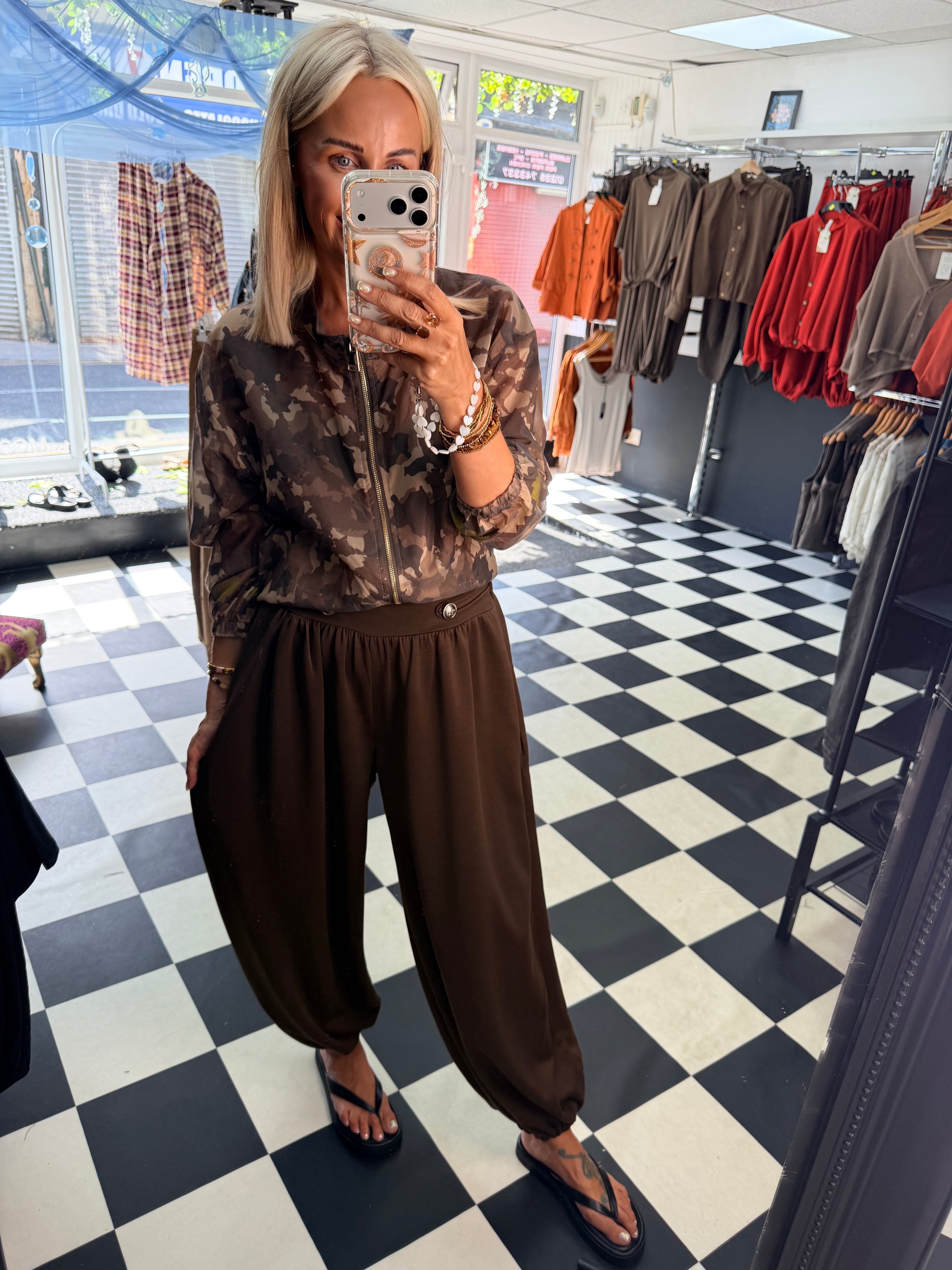 Military Button Joggers Chocolate