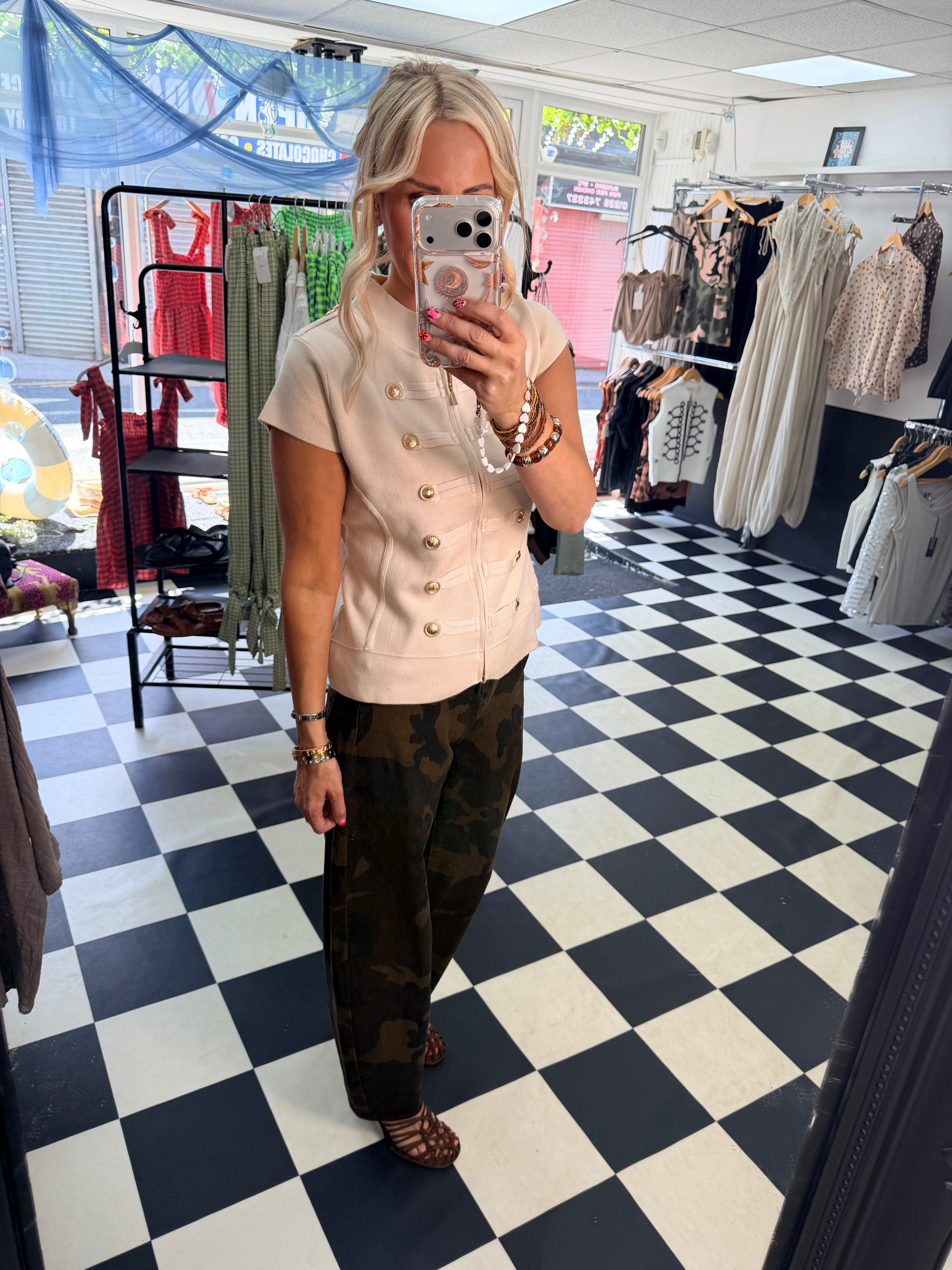 Military Cap Sleeve Waistcoat Cream