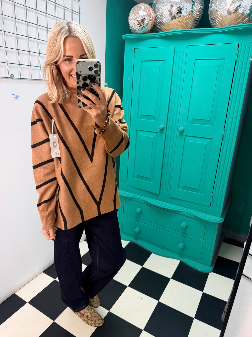 Turtle Neck Jumper V design Tan Special Buy